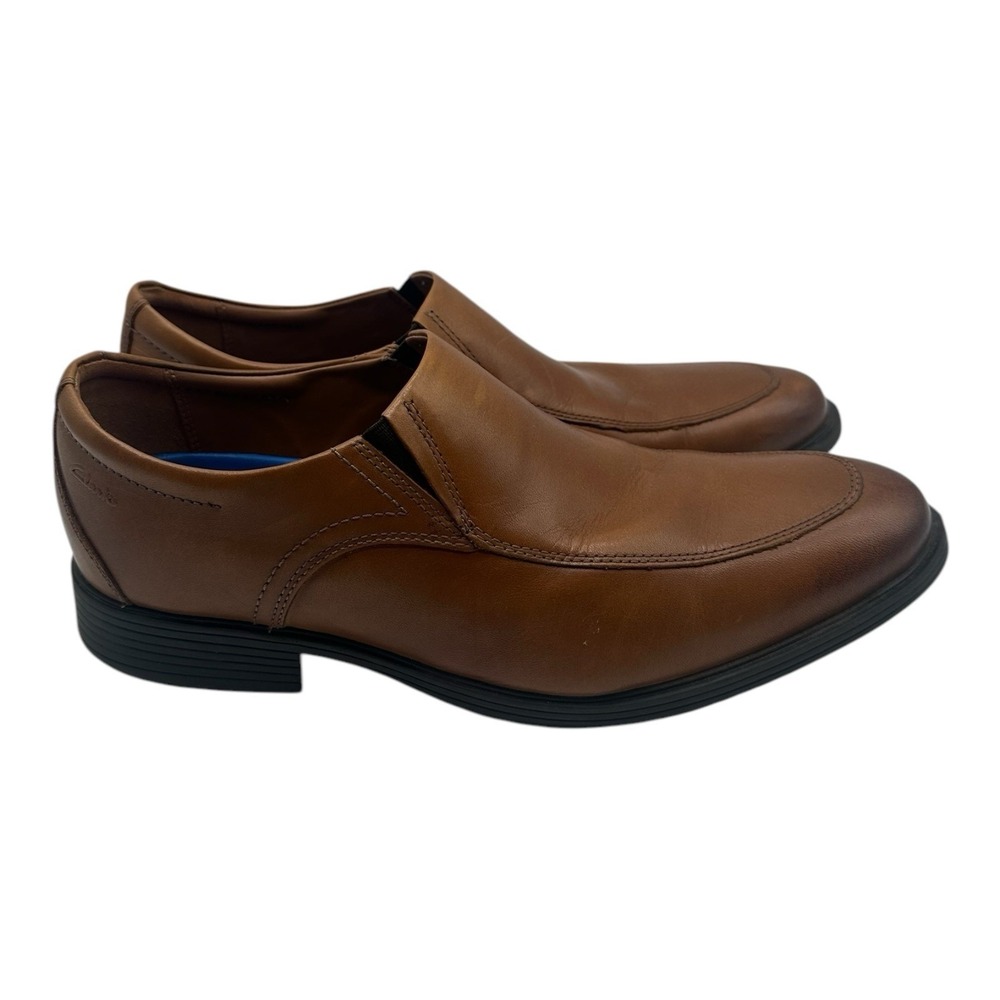 Clarks Whiddon Step Loafers Mens 10 M Brown Dark Tan Leather Slip On Shoes